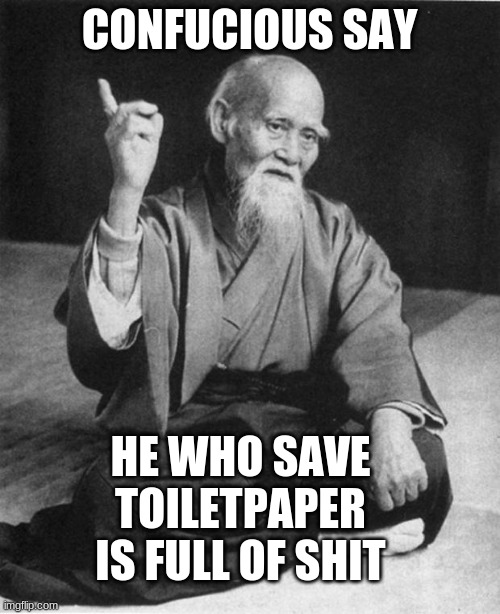 Wise Master | CONFUCIOUS SAY HE WHO SAVE TOILETPAPER IS FULL OF SHIT | image tagged in wise master | made w/ Imgflip meme maker