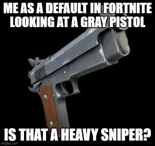 Best Fortnite Meme | ME AS A DEFAULT IN FORTNITE LOOKING AT A GRAY PISTOL; IS THAT A HEAVY SNIPER? | image tagged in funny meme | made w/ Imgflip meme maker