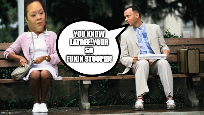 Yamiche Alcindor called the Surgeon General who is Black a Racist for using terms spoken in his own household. | YOU KNOW LAYDEE..YOUR SO FUKIN STOOPID! | image tagged in forest gump,yamiche alcindor,surgeon general called racist by reporter | made w/ Imgflip meme maker