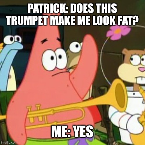 No Patrick Meme | PATRICK: DOES THIS TRUMPET MAKE ME LOOK FAT? ME: YES | image tagged in memes,no patrick | made w/ Imgflip meme maker