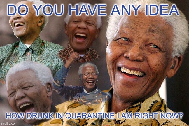Mandela Laughing in Quarantine | DO YOU HAVE ANY IDEA; HOW DRUNK IN QUARANTINE I AM RIGHT NOW? | image tagged in mandela laughing in quarantine | made w/ Imgflip meme maker