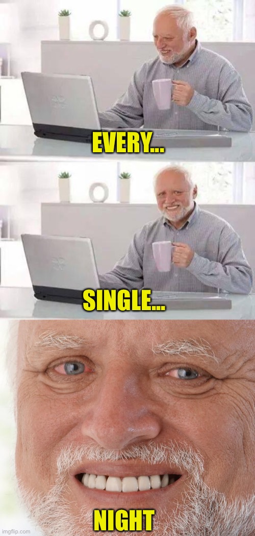 EVERY... SINGLE... NIGHT | image tagged in memes,hide the pain harold | made w/ Imgflip meme maker