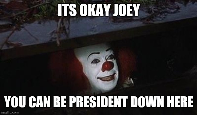 gutter clown | ITS OKAY JOEY YOU CAN BE PRESIDENT DOWN HERE | image tagged in gutter clown | made w/ Imgflip meme maker