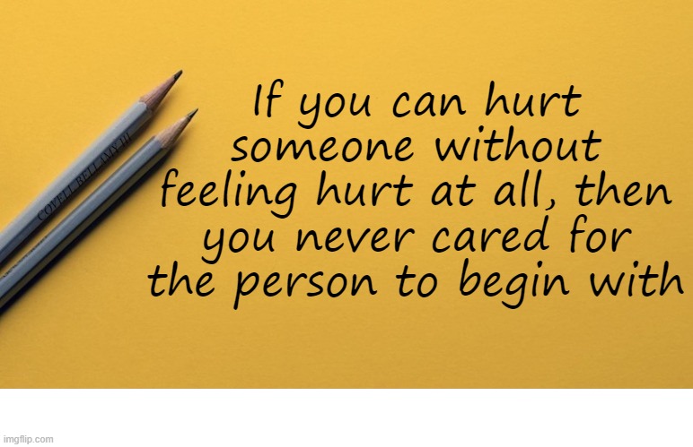 Hurting Others With No Feeling Never Cared To Begin With | If you can hurt someone without feeling hurt at all, then you never cared for the person to begin with | image tagged in hurting others with no feeling never cared to begin with | made w/ Imgflip meme maker