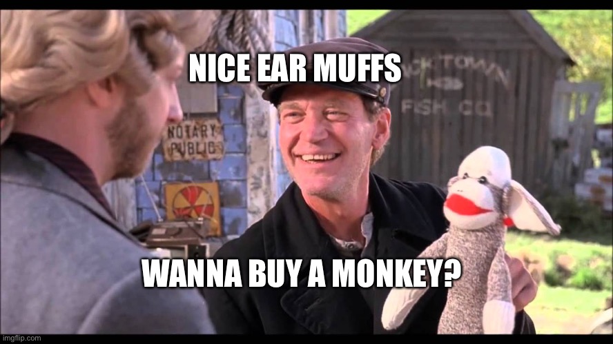 Tubular | NICE EAR MUFFS WANNA BUY A MONKEY? | image tagged in tubular | made w/ Imgflip meme maker