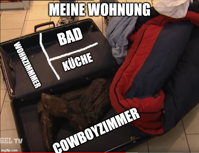 MEINE WOHNUNG; BAD; WOHNZIMMMER; KÜCHE; COWBOYZIMMER | made w/ Imgflip meme maker