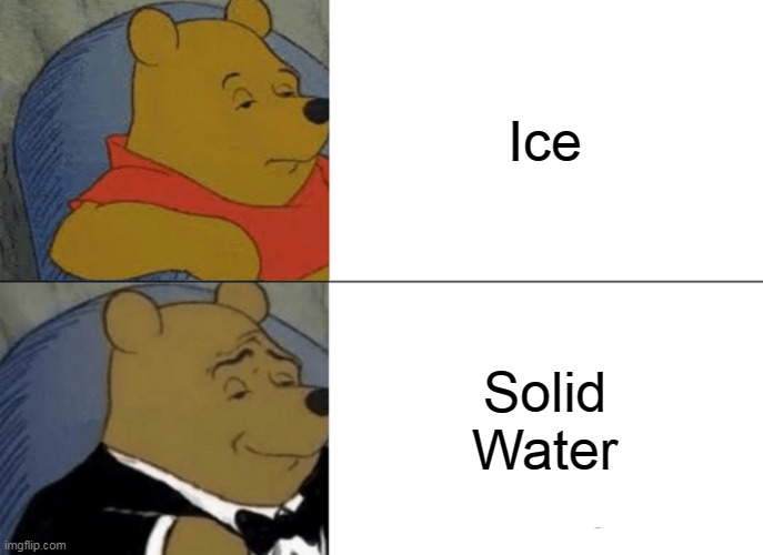 Solid water | Ice; Solid Water | image tagged in memes,tuxedo winnie the pooh,funny | made w/ Imgflip meme maker