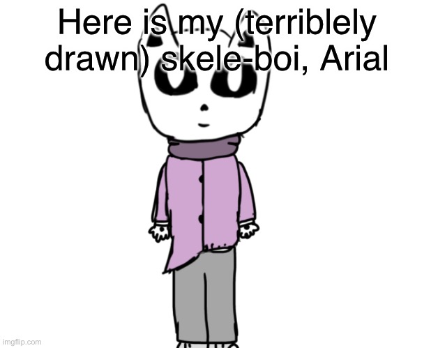 Here is my (terriblely drawn) skele-boi, Arial | made w/ Imgflip meme maker