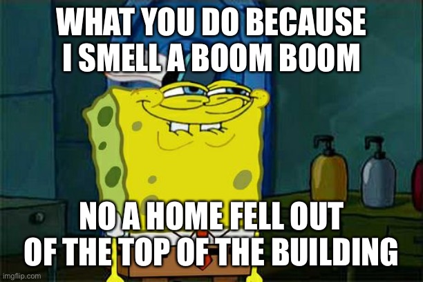 Don't You Squidward Meme | WHAT YOU DO BECAUSE I SMELL A BOOM BOOM; NO A HOME FELL OUT OF THE TOP OF THE BUILDING | image tagged in memes,don't you squidward | made w/ Imgflip meme maker