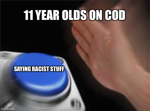 Blank Nut Button | 11 YEAR OLDS ON COD; SAYING RACIST STUFF | image tagged in memes,blank nut button | made w/ Imgflip meme maker