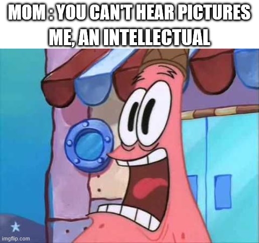 MOM : YOU CAN'T HEAR PICTURES; ME, AN INTELLECTUAL | image tagged in memes,funny memes,spongebob | made w/ Imgflip meme maker