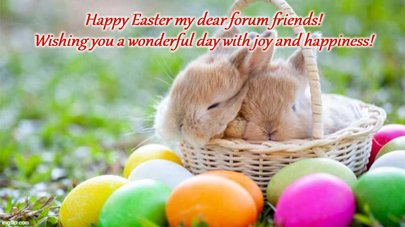 Happy Easter my dear forum friends!
Wishing you a wonderful day with joy and happiness! | made w/ Imgflip meme maker