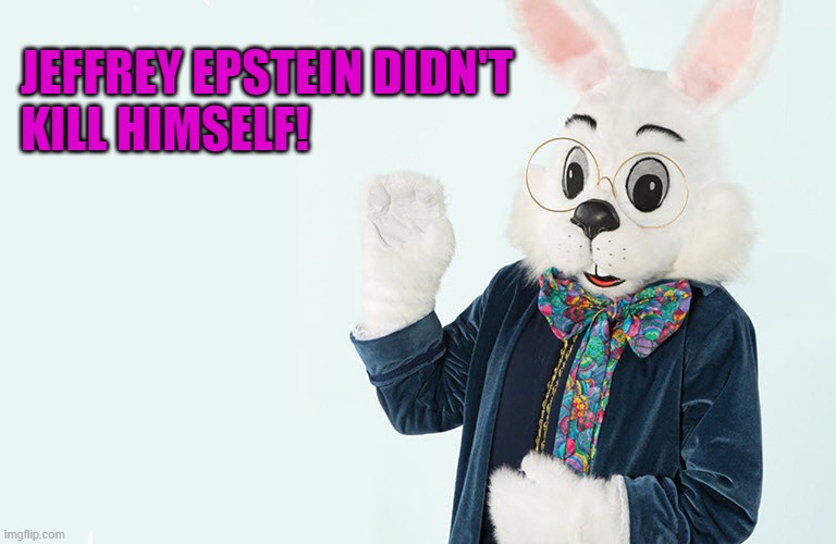Epstein Didn't Kill Himself! | JEFFREY EPSTEIN DIDN'T 
KILL HIMSELF! | image tagged in jeffreyepstein,easterbunny | made w/ Imgflip meme maker