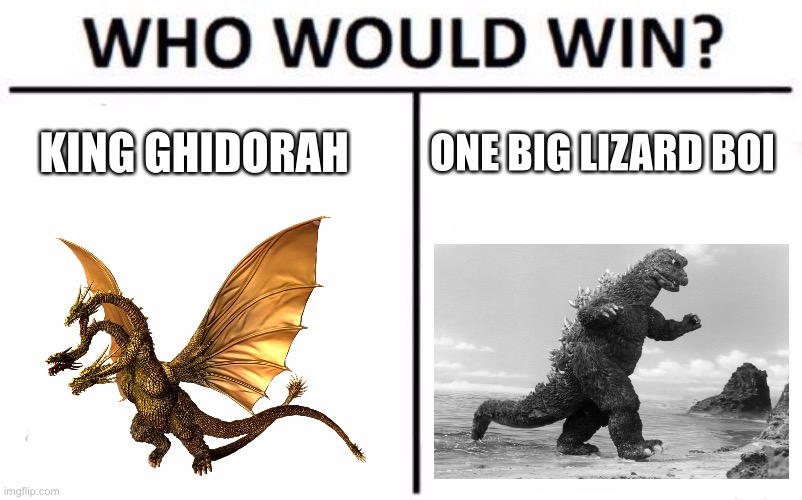 Who Would Win? | KING GHIDORAH; ONE BIG LIZARD BOI | image tagged in memes,who would win | made w/ Imgflip meme maker