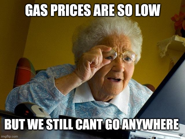 Grandma Finds The Internet Meme | GAS PRICES ARE SO LOW; BUT WE STILL CANT GO ANYWHERE | image tagged in memes,grandma finds the internet | made w/ Imgflip meme maker