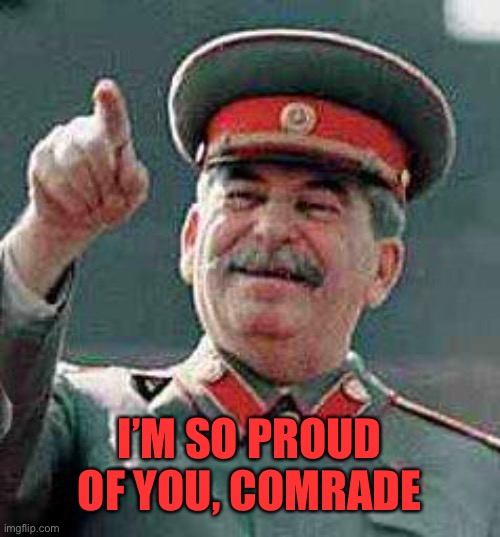 Stalin says | I’M SO PROUD OF YOU, COMRADE | image tagged in stalin says | made w/ Imgflip meme maker