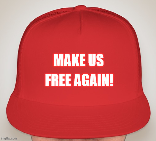 Trump Hat | FREE AGAIN! MAKE US | image tagged in trump hat | made w/ Imgflip meme maker