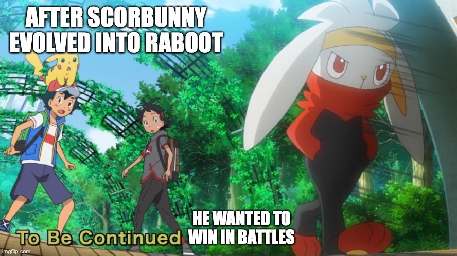 Raboot | AFTER SCORBUNNY EVOLVED INTO RABOOT; HE WANTED TO WIN IN BATTLES | image tagged in raboot,pokemon,memes,go | made w/ Imgflip meme maker