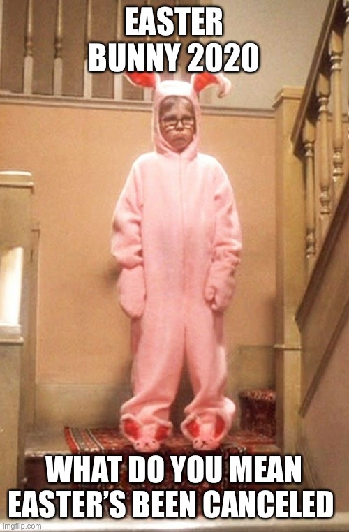 Easter Bunny 2020 |  EASTER BUNNY 2020; WHAT DO YOU MEAN EASTER’S BEEN CANCELED | image tagged in easter,coronavirus,christmas story,ralphie | made w/ Imgflip meme maker