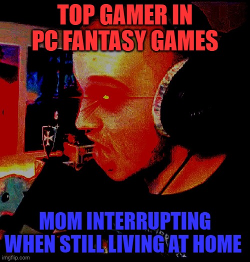 TOP GAMER IN PC FANTASY GAMES; MOM INTERRUPTING WHEN STILL LIVING AT HOME | image tagged in gaming,looser,pc gaming,funny,lol so funny | made w/ Imgflip meme maker