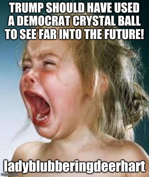 Crying Baby | TRUMP SHOULD HAVE USED A DEMOCRAT CRYSTAL BALL TO SEE FAR INTO THE FUTURE! ladyblubberingdeerhart | image tagged in crying baby | made w/ Imgflip meme maker