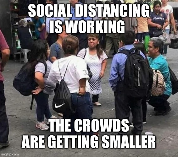 SOCIAL DISTANCING IS WORKING; THE CROWDS ARE GETTING SMALLER | image tagged in funny | made w/ Imgflip meme maker