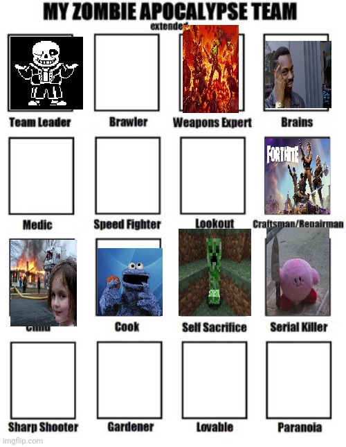 The blank one are left 4 dead | image tagged in zombie apocalypse team extended | made w/ Imgflip meme maker