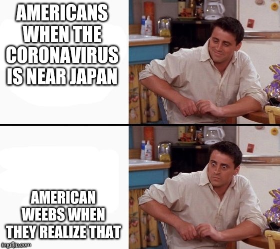 Comprehending Joey | AMERICANS WHEN THE CORONAVIRUS IS NEAR JAPAN; AMERICAN WEEBS WHEN THEY REALIZE THAT | image tagged in comprehending joey | made w/ Imgflip meme maker