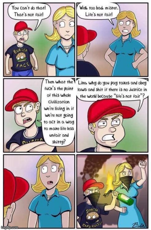 This is actually a really good dialogue in support of pragmatic centrism... uhhh that last panel though. No idea | image tagged in leftists,anarchism,anarchist,cringe,revolution,anarchy | made w/ Imgflip meme maker