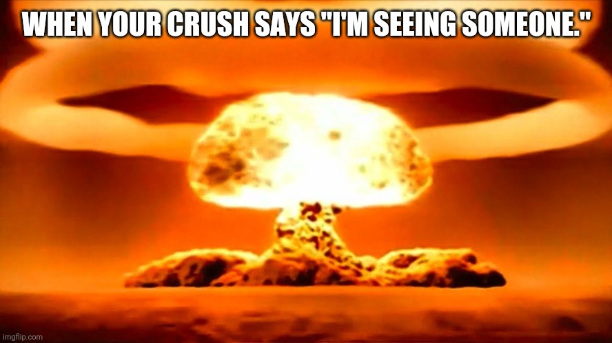 Nuke | WHEN YOUR CRUSH SAYS "I'M SEEING SOMEONE." | image tagged in nuke | made w/ Imgflip meme maker