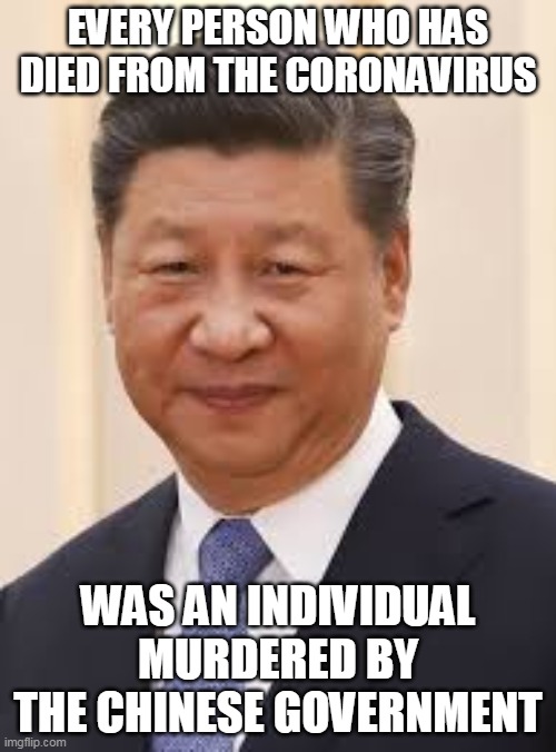 ~ a tear shed for all those lost ~ |  EVERY PERSON WHO HAS DIED FROM THE CORONAVIRUS; WAS AN INDIVIDUAL MURDERED BY THE CHINESE GOVERNMENT | image tagged in china,coronavirus,chinese,president xi,pandemic,conspiracy theories | made w/ Imgflip meme maker