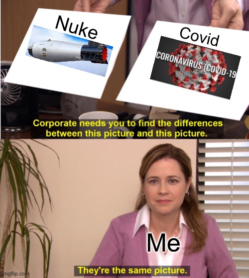 They're The Same Picture | Nuke; Covid; Me | image tagged in memes,they're the same picture | made w/ Imgflip meme maker