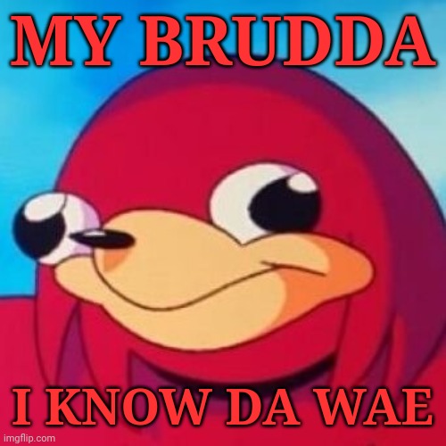 Ugandan Knuckles | MY BRUDDA; I KNOW DA WAE | image tagged in ugandan knuckles,memes | made w/ Imgflip meme maker