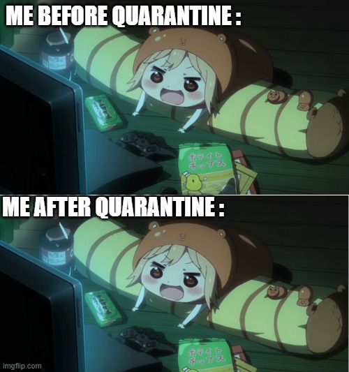 ME BEFORE QUARANTINE :; ME AFTER QUARANTINE : | image tagged in humor | made w/ Imgflip meme maker