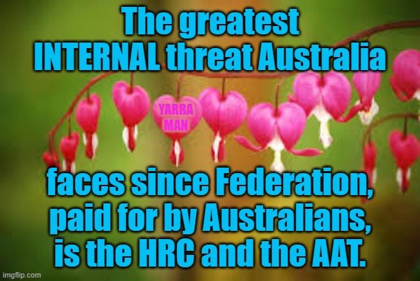 Australian Bleeding Hearts | The greatest INTERNAL threat Australia; faces since Federation, paid for by Australians, is the HRC and the AAT. YARRA MAN | image tagged in australian bleeding hearts | made w/ Imgflip meme maker