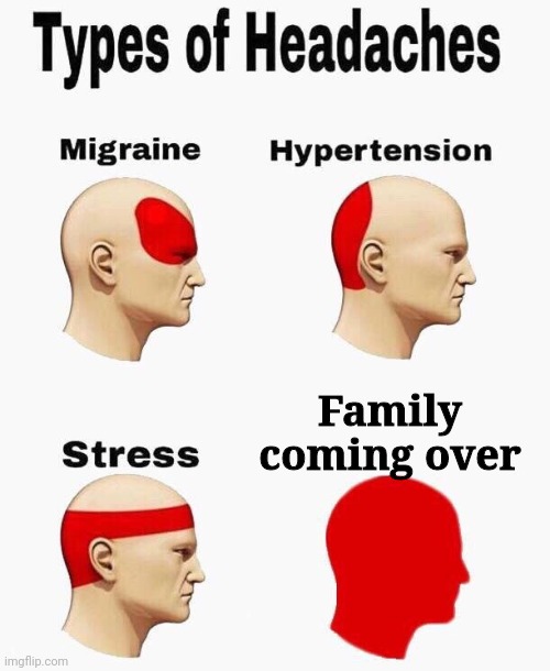 Headaches | Family coming over | image tagged in headaches | made w/ Imgflip meme maker