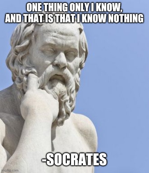 socrates | ONE THING ONLY I KNOW, AND THAT IS THAT I KNOW NOTHING; -SOCRATES | image tagged in socrates | made w/ Imgflip meme maker