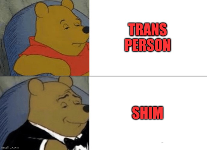 Tuxedo Winnie The Pooh | TRANS PERSON; SHIM | image tagged in memes,tuxedo winnie the pooh | made w/ Imgflip meme maker