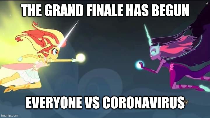 Final Round - FIGHT! | THE GRAND FINALE HAS BEGUN; EVERYONE VS CORONAVIRUS | image tagged in mlp equestria girlsfriendship games-sunset shimmers vs twilight,memes,funny,funny memes,coronavirus,covid-19 | made w/ Imgflip meme maker