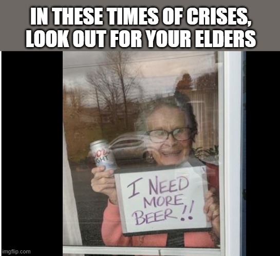 Its getting serious, take care of grams | IN THESE TIMES OF CRISES, LOOK OUT FOR YOUR ELDERS | image tagged in memes,fun,coronavirus,corona virus | made w/ Imgflip meme maker