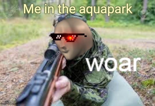 "I go war-crazy in the aquapark if you ask me." | Me in the aquapark | image tagged in woar,memes,swimming pool,meme man,stonks,military | made w/ Imgflip meme maker