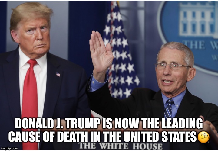 Donald J. Trump the leading cause of death in the U.S. | DONALD J. TRUMP IS NOW THE LEADING CAUSE OF DEATH IN THE UNITED STATES🧐 | image tagged in donald trump,maga,coronavirus,pandemic,anthony fauci,cdc | made w/ Imgflip meme maker