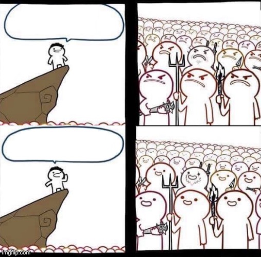 Blank pitchforks meme, top and bottom panels switched | made w/ Imgflip meme maker