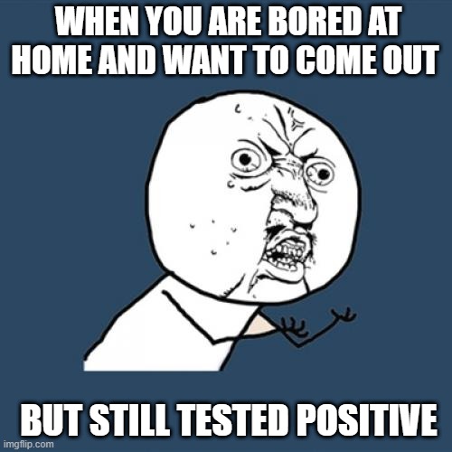 Y U No | WHEN YOU ARE BORED AT HOME AND WANT TO COME OUT; BUT STILL TESTED POSITIVE | image tagged in memes,y u no | made w/ Imgflip meme maker