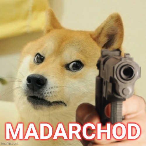 Doge holding a gun | MADARCHOD | image tagged in doge holding a gun | made w/ Imgflip meme maker