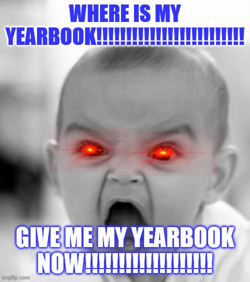 Angry Baby | WHERE IS MY YEARBOOK!!!!!!!!!!!!!!!!!!!!!!!!! GIVE ME MY YEARBOOK NOW!!!!!!!!!!!!!!!!!!! | image tagged in memes,angry baby | made w/ Imgflip meme maker