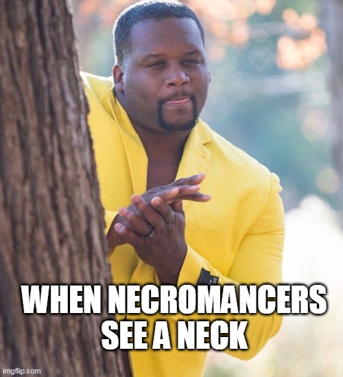 Hey baby mind if I slap dat neck? | WHEN NECROMANCERS SEE A NECK | image tagged in when someone | made w/ Imgflip meme maker