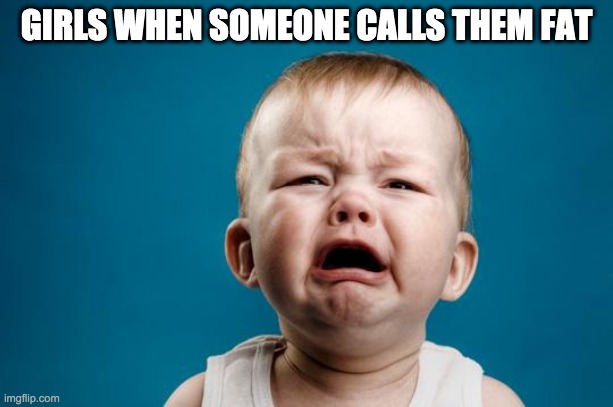 BABY CRYING | GIRLS WHEN SOMEONE CALLS THEM FAT | image tagged in baby crying | made w/ Imgflip meme maker