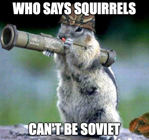 Bazooka Squirrel | WHO SAYS SQUIRRELS; CAN'T BE SOVIET | image tagged in memes,bazooka squirrel | made w/ Imgflip meme maker