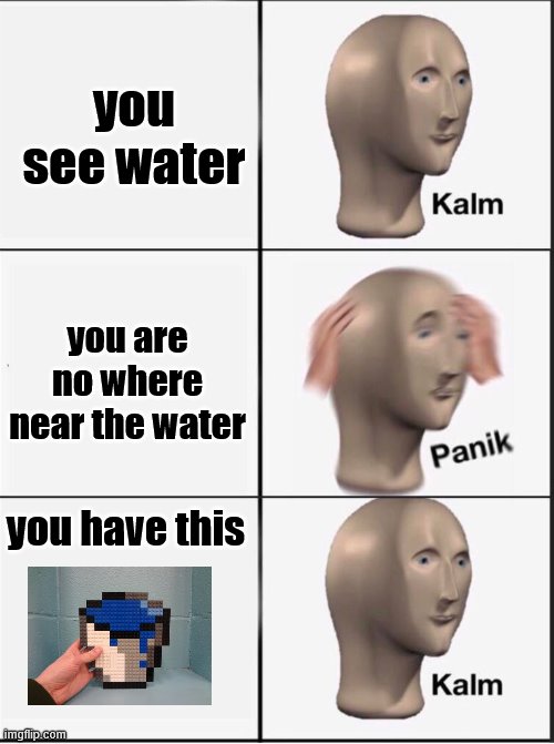 Reverse kalm panik | you see water you are no where near the water you have this | image tagged in reverse kalm panik | made w/ Imgflip meme maker
